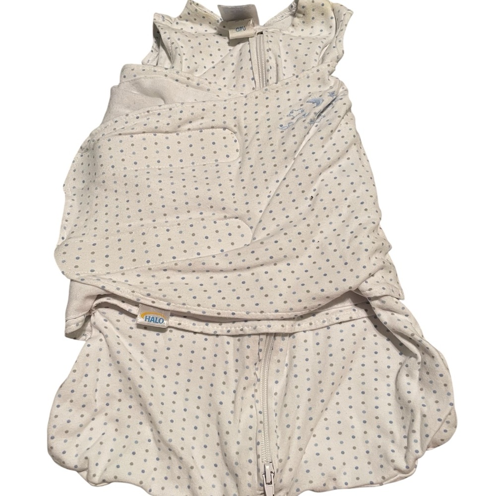 Halo Infant Swaddle in Cream with Blue Dots